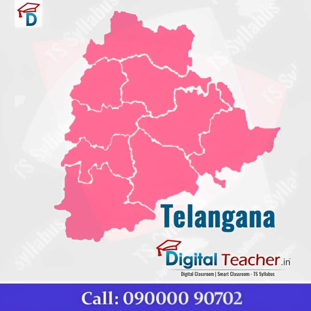 Telangana map graphic with the caption "Telangana Digital Teacher.in" and a phone number for a call to action.