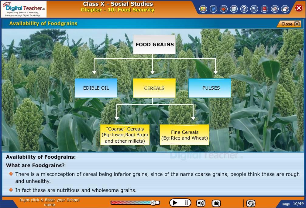 Smart class - social studies on Food Security and availability of various types of food grains