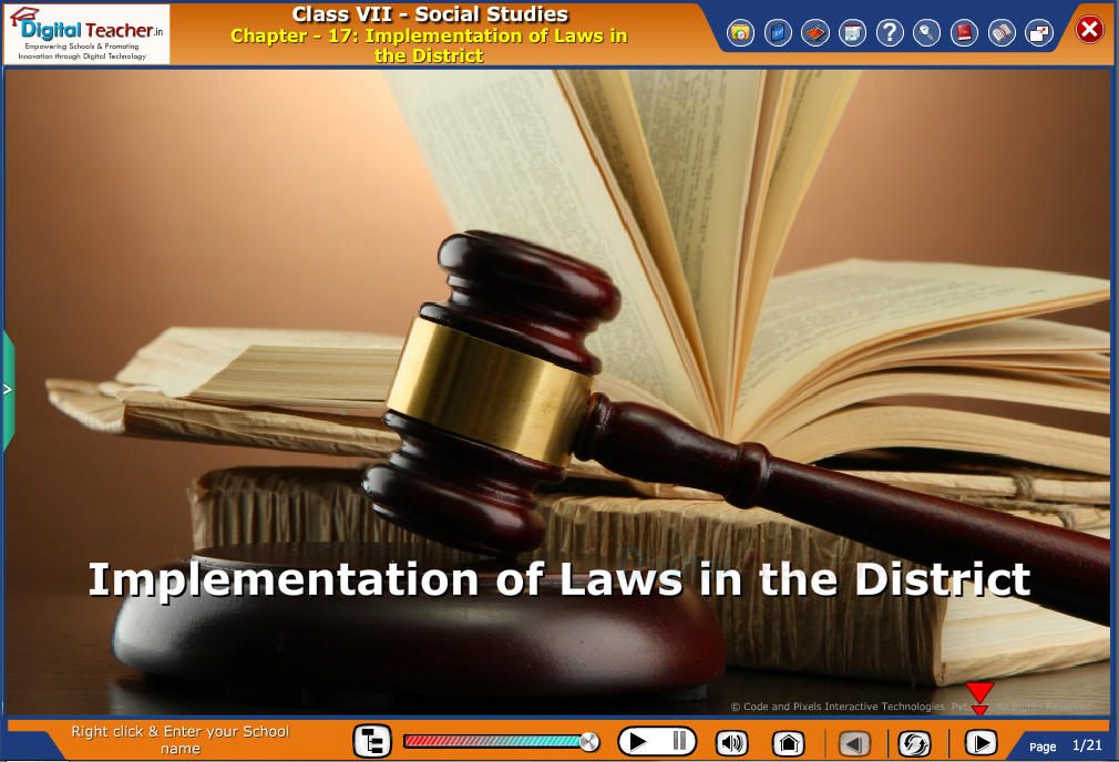 Smart class - social infographic on social studies about implementation of laws in the district