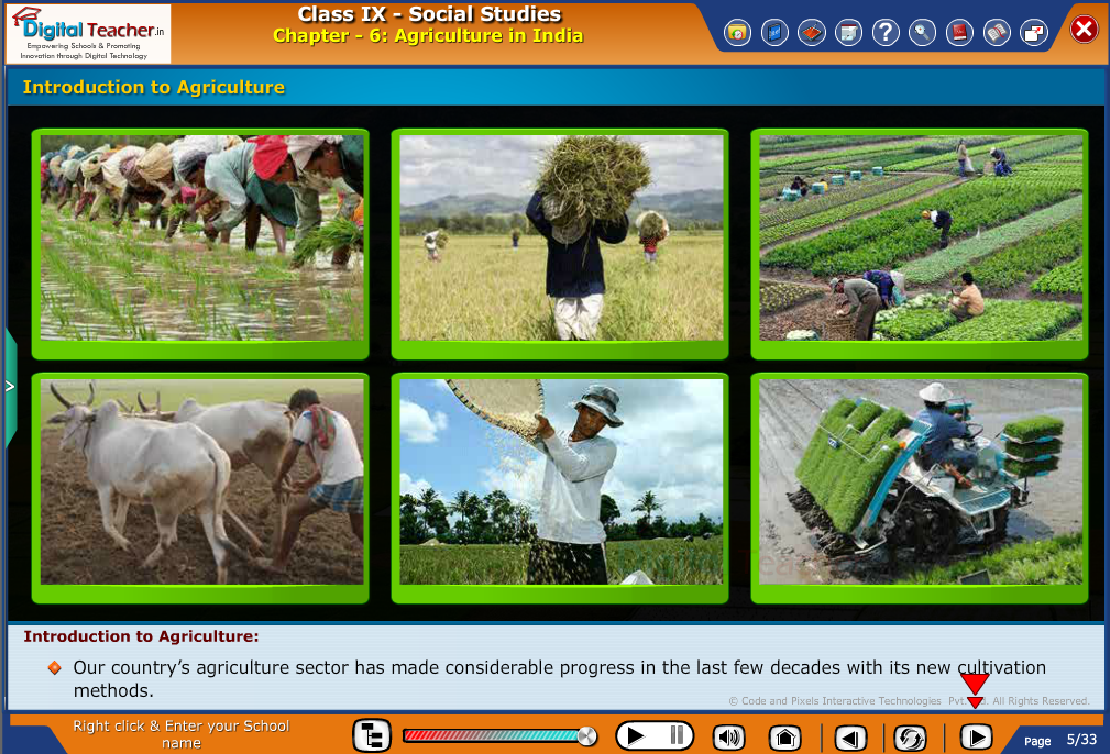 Smart class - social studies on Introduction to Agriculture in India and its advanced methods