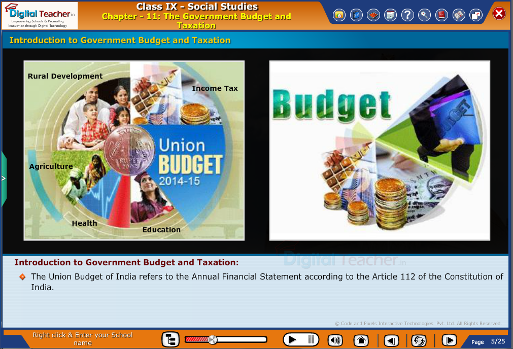 Smart class - social studies on Introduction to Union Budget and Taxation and its features