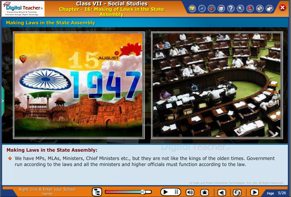 Smart class - social infographic on making of laws in the state assembly by officials