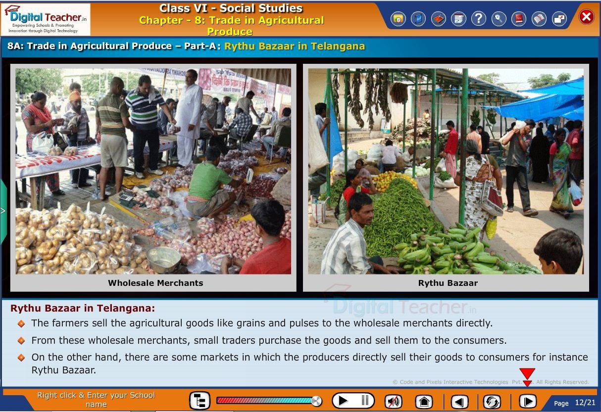 Smart class - social infographic on trade in agricultural products and about rythu bazar in telangana