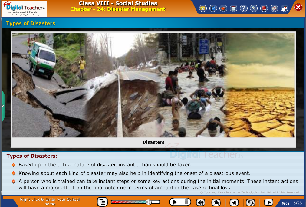 Smart class - social studies on types of disaster and initial steps